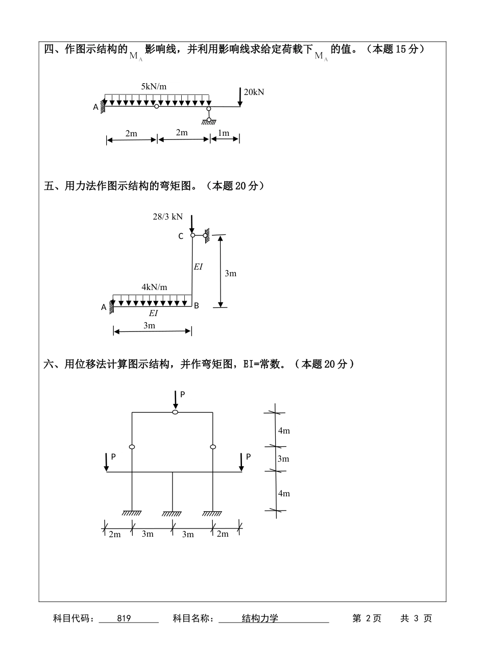 苏州科技学院-819结构力学【2012】考研真题_第2页