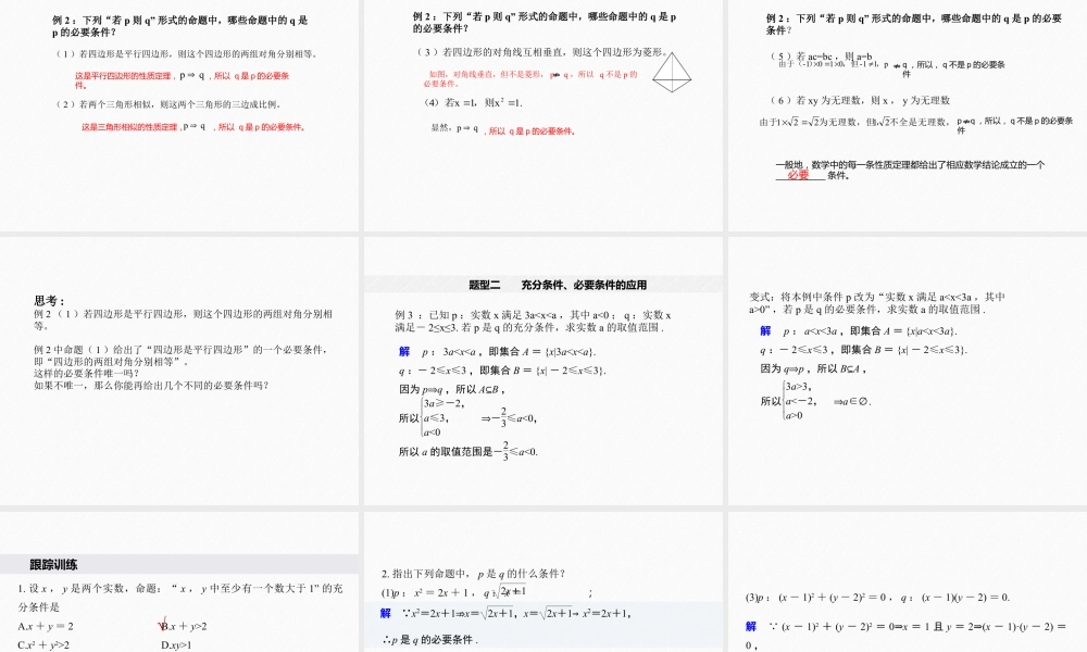 人教A版必修第一册高一数学1.4.1充分条件与必要条件（课件）.pptx