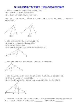 2020中考数学二轮专题之三角形内角和综合精选(含答案).doc