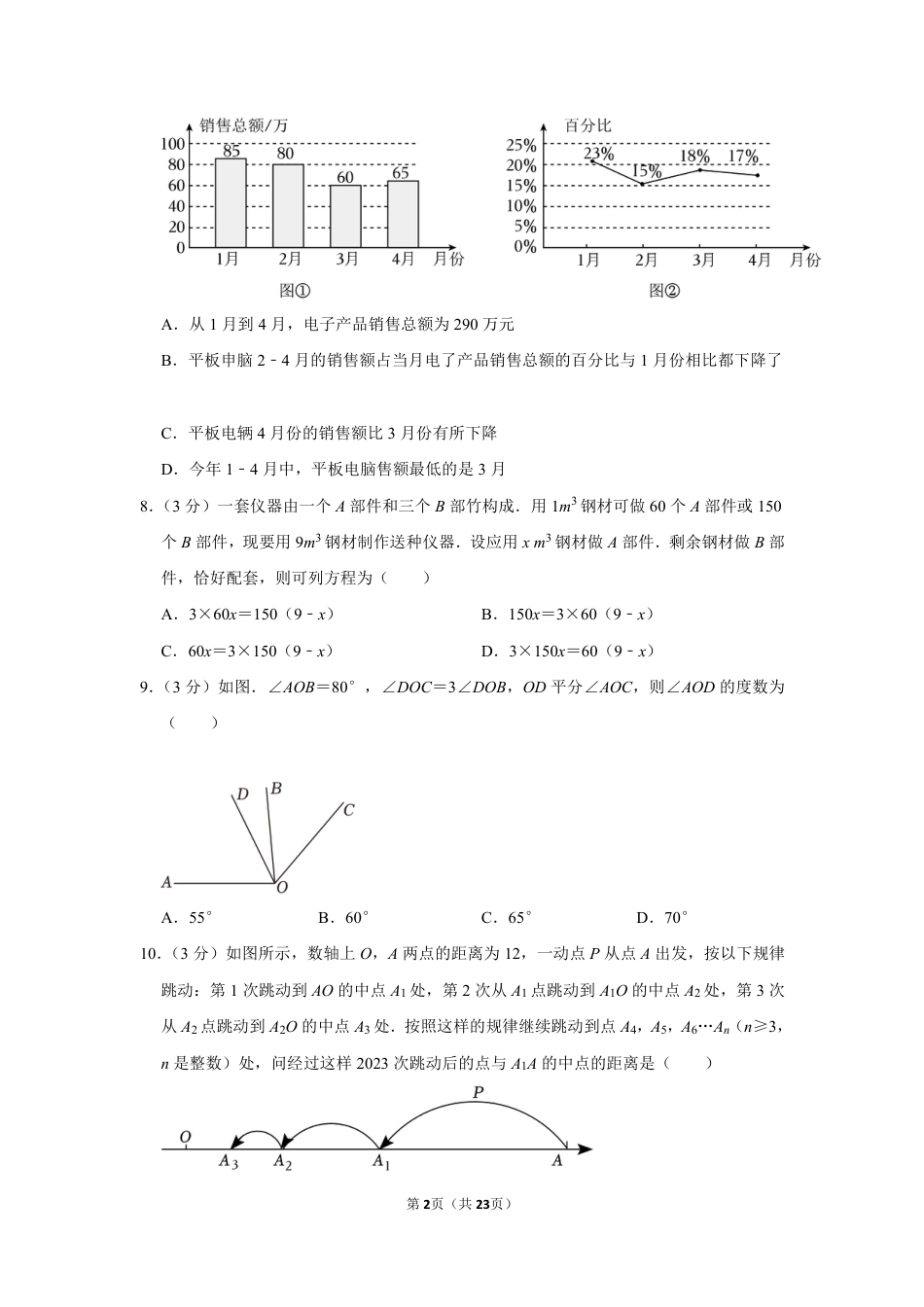 2023-2024学年河南省郑州四中七年级（上）期末数学模拟试卷（含解析）.pdf_第2页