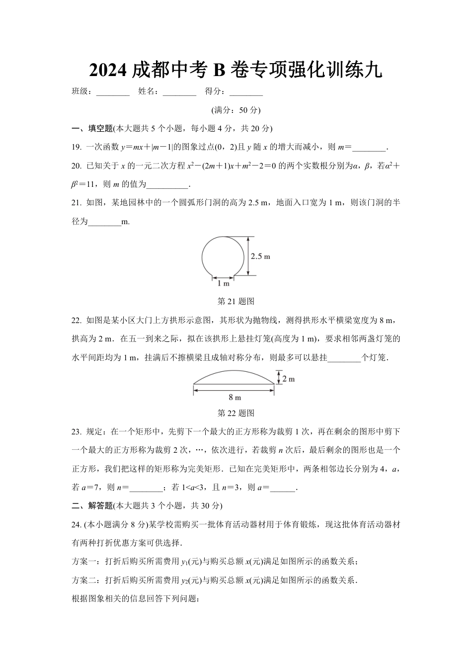 2024成都中考数学B卷专项强化训练九 (含答案).pdf_第1页