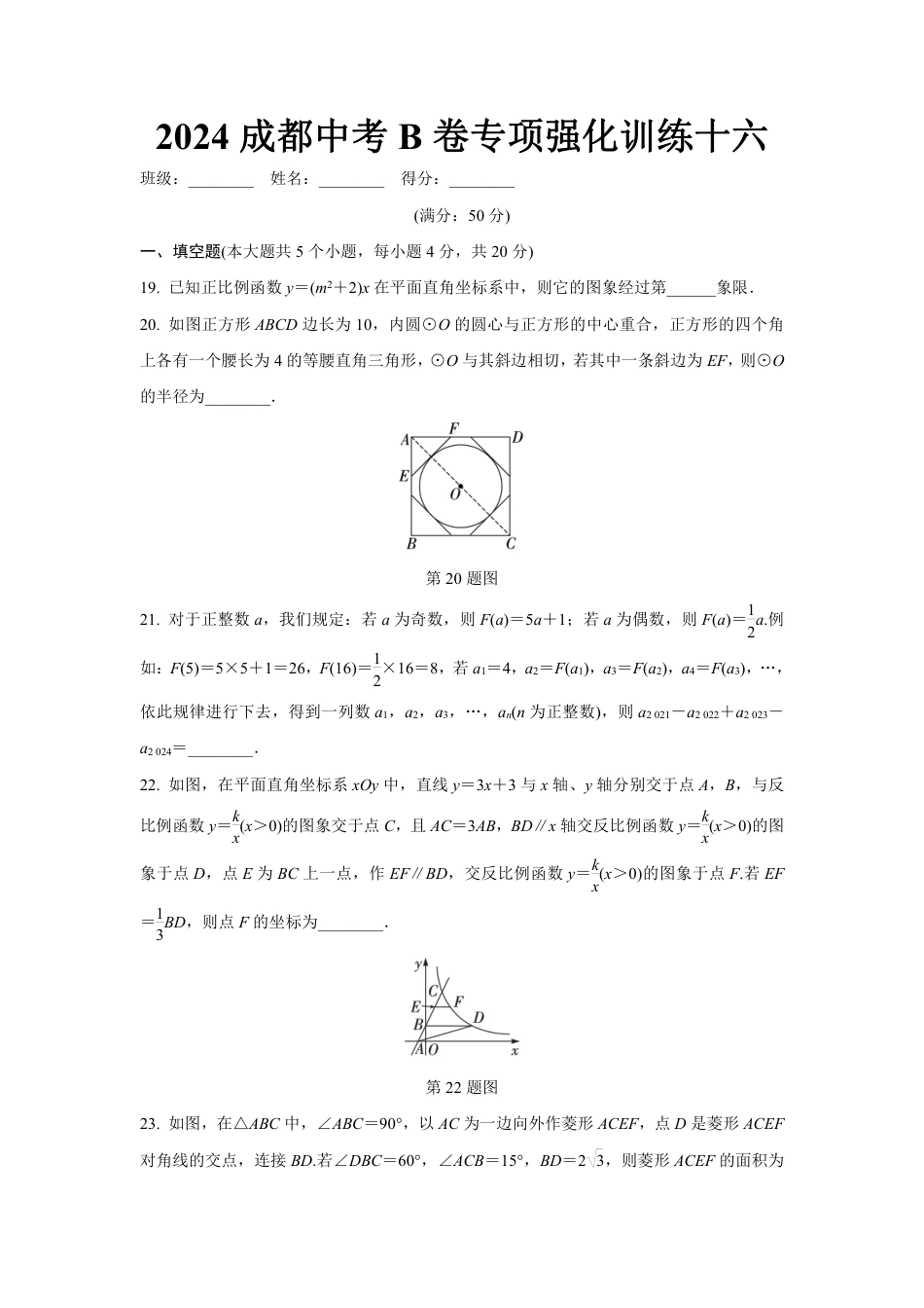 2024成都中考数学B卷专项强化训练十六 (含答案).pdf_第1页