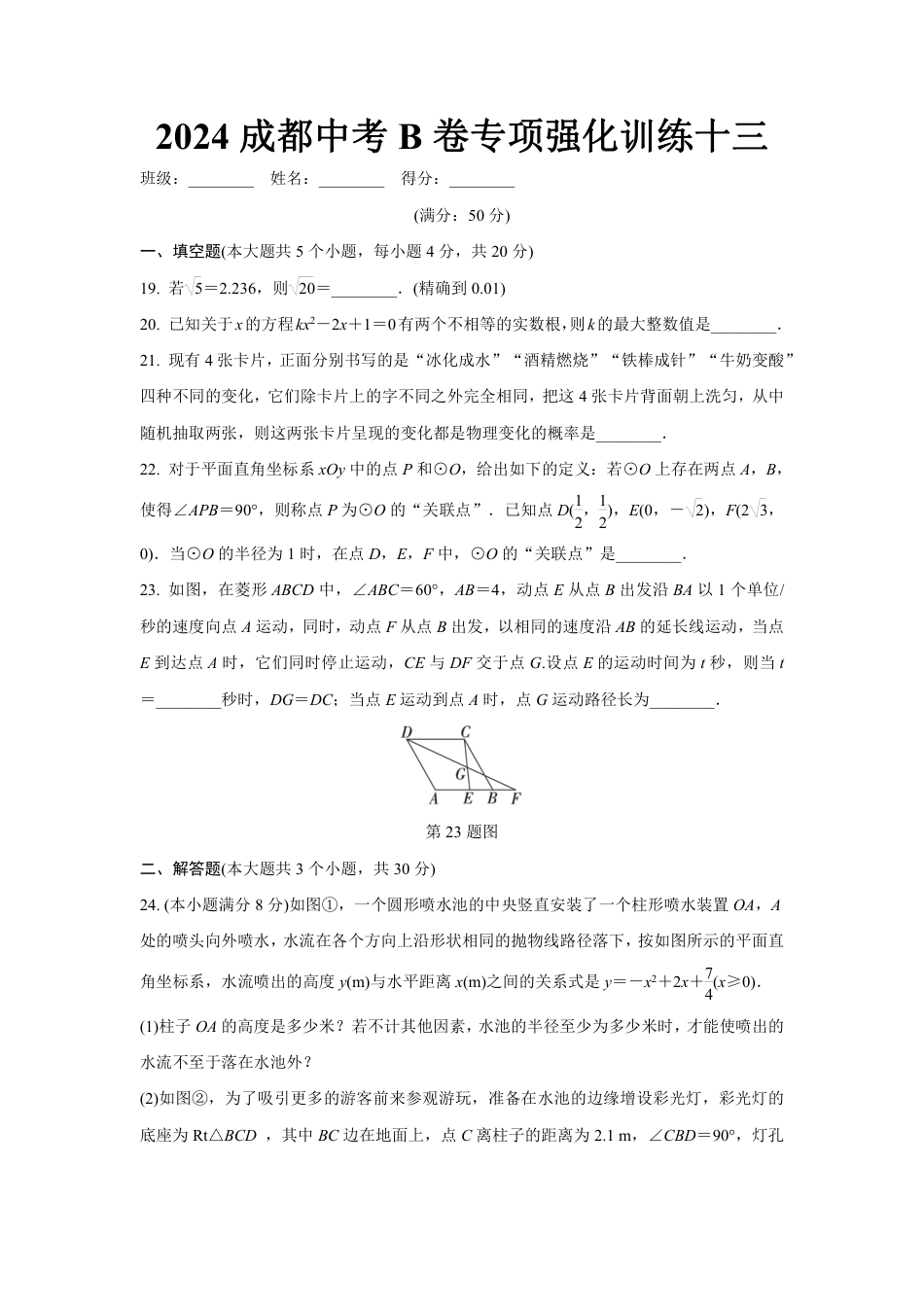 2024成都中考数学B卷专项强化训练十三 (含答案).pdf_第1页