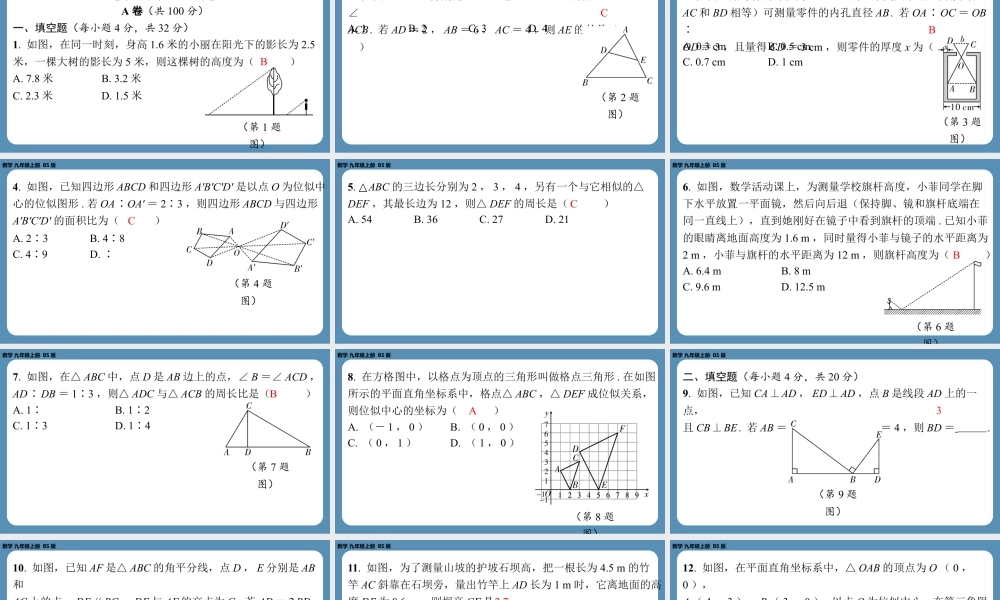 2024-2025学年度北师版九上数学-第八周自主评价练习【上课课件】.pptx