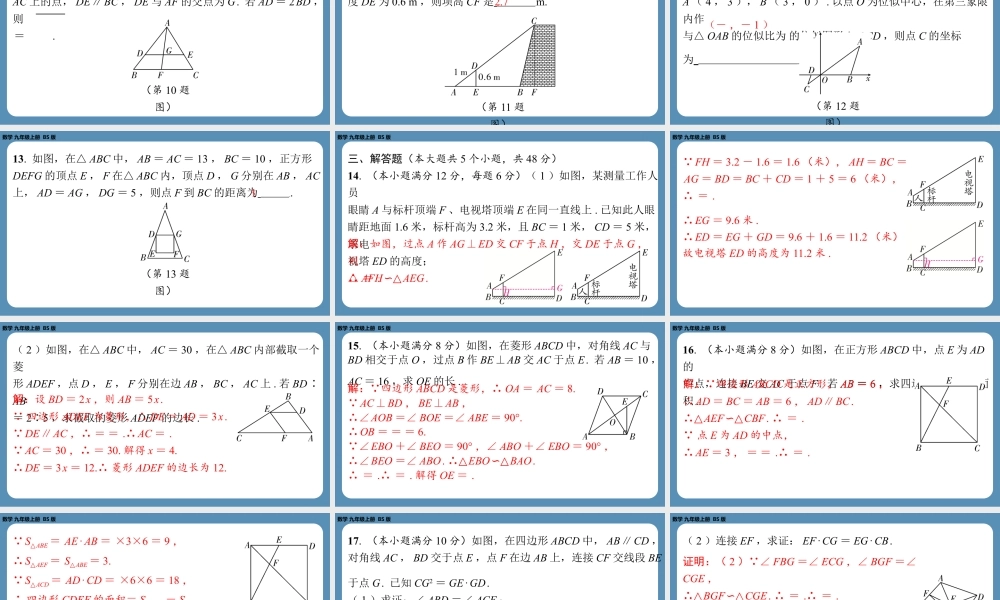 2024-2025学年度北师版九上数学-第八周自主评价练习【上课课件】.pptx