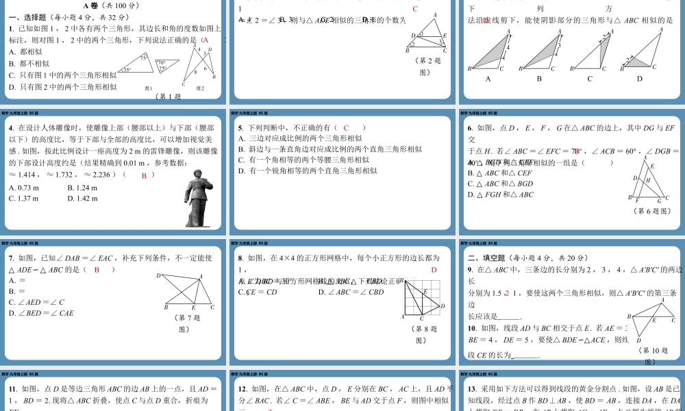 2024-2025学年度北师版九上数学-第七周自主评价练习【上课课件】.pptx