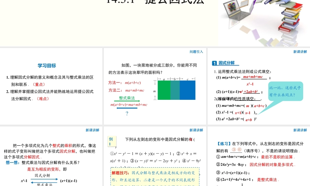 2024-2025学年度人教版八上数学14.3.1 提公因式法积的乘方【课件】.pptx