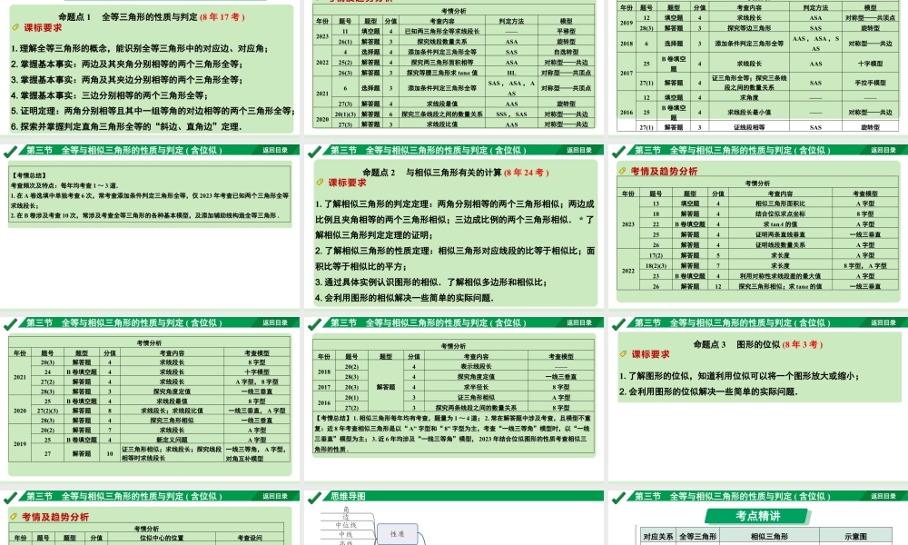 2024成都中考数学第一轮专题复习 全等与相似三角形的性质与判定(含位似)  课件.pptx