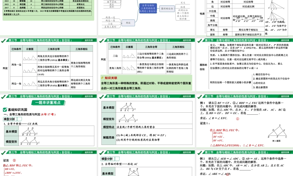 2024成都中考数学第一轮专题复习 全等与相似三角形的性质与判定(含位似)  课件.pptx