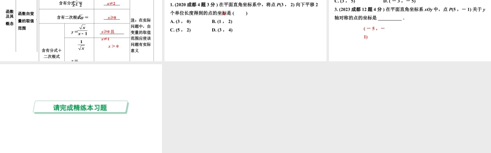 2024成都中考数学第一轮专题复习之第三章 第一节 平面直角坐标系及函数 课件.pptx