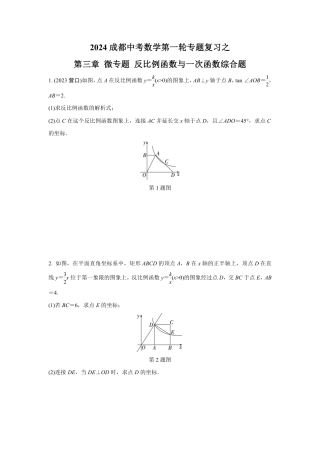 2024成都中考数学第一轮专题复习之第三章 微专题 反比例函数与一次函数综合题 知识精练(含答案).pdf