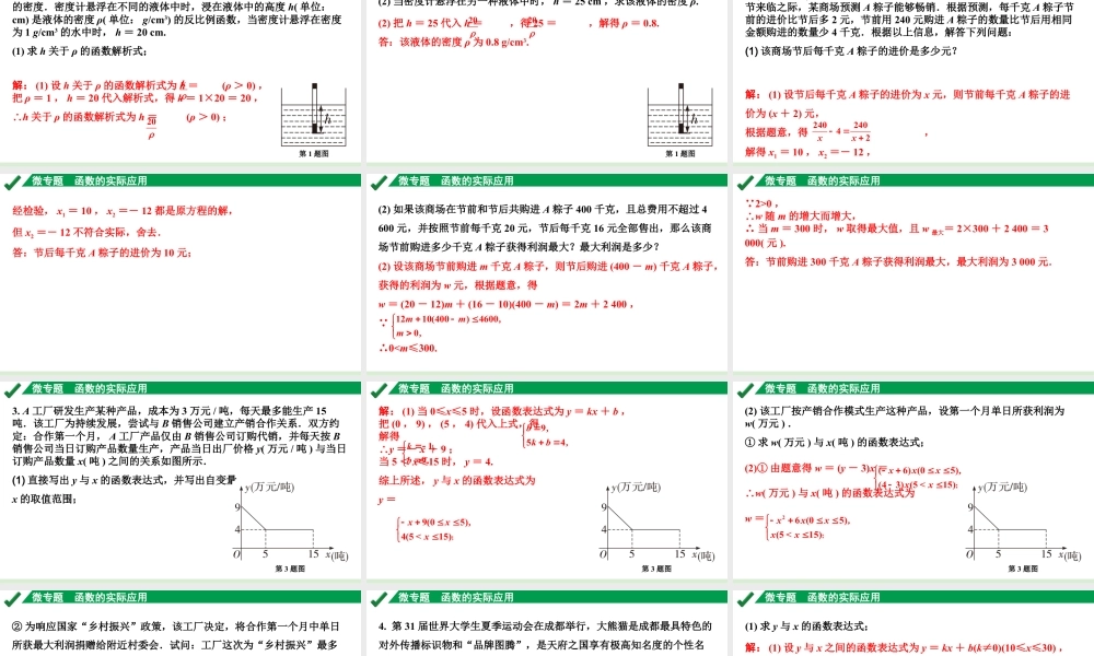 2024成都中考数学第一轮专题复习之第三章 微专题 函数的实际应用 练习课件.pptx