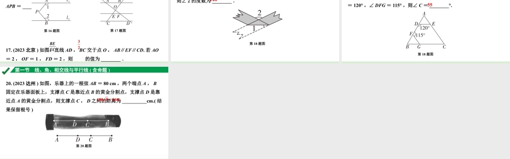 2024成都中考数学第一轮专题复习之第四章 第一节 线、角、相交线与平行线（含命题） 练习课件.pptx