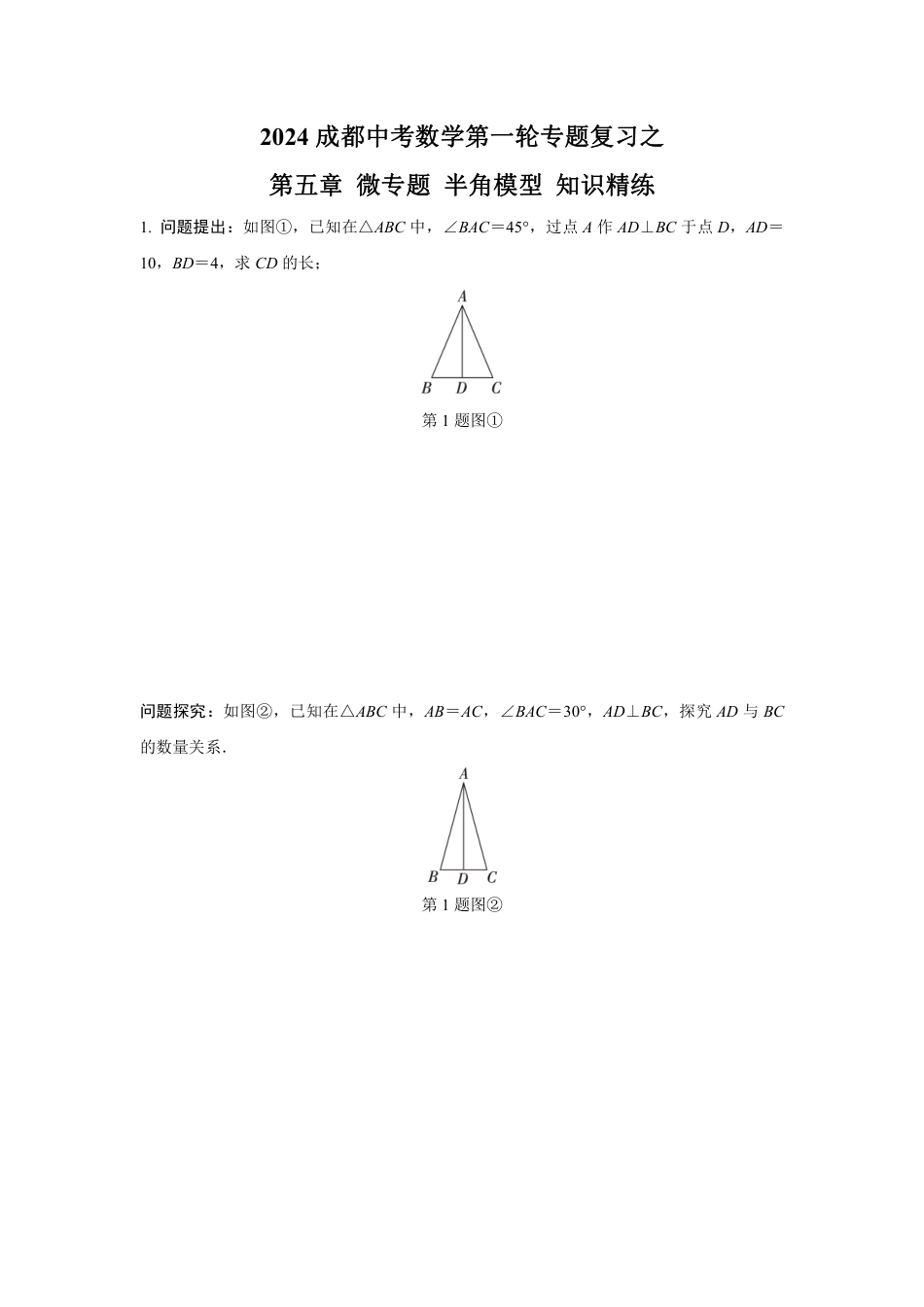 2024成都中考数学第一轮专题复习之第五章 微专题 半角模型 知识精练(含答案).pdf_第1页