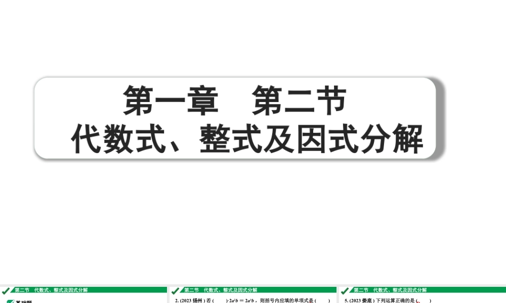 2024成都中考数学第一轮专题复习之第一章  第二节  代数式、整式及因式分解 练习课件.pptx