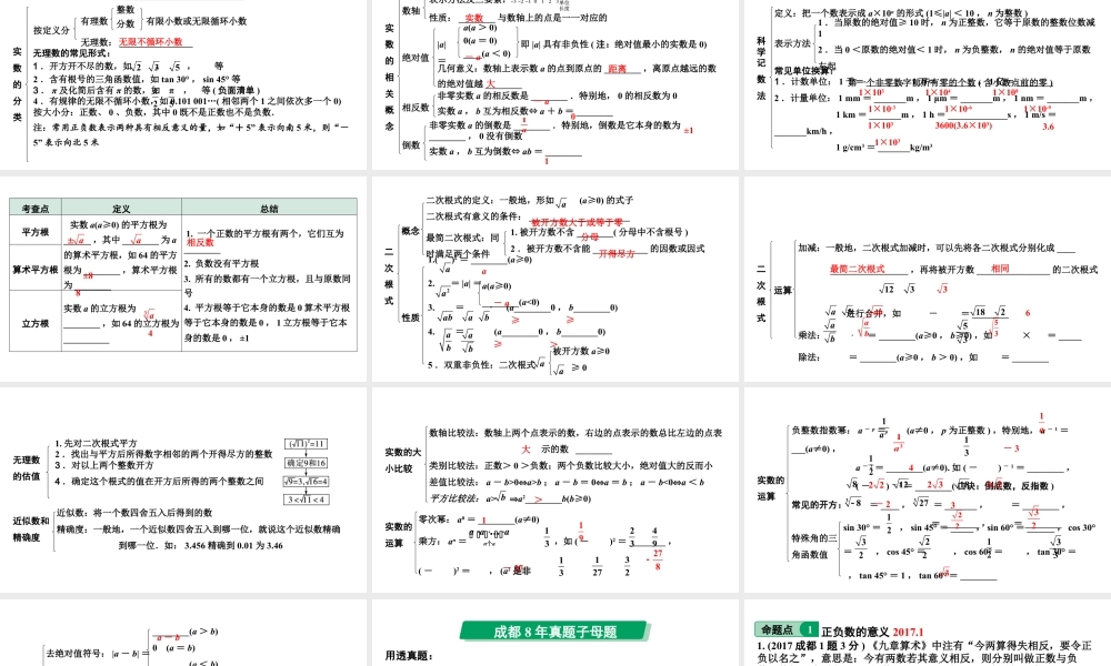 2024成都中考数学第一轮专题复习之第一章  第一节  实数（含二次根式） 课件.pptx