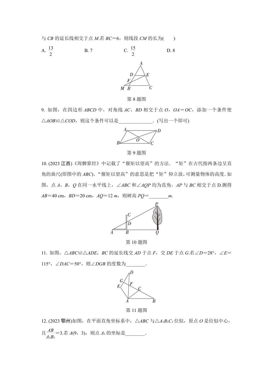 2024成都中考数学第一轮专题复习之全等与相似三角形的性质与判定(含位似) 知识精练(含答案).pdf_第3页