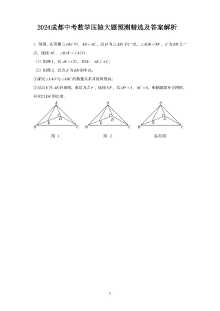 2024成都中考数学压轴大题预测精选及答案解析.pdf