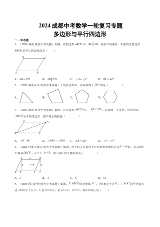 2024成都中考数学一轮复习专题 多边形与平行四边形 (含解析).docx