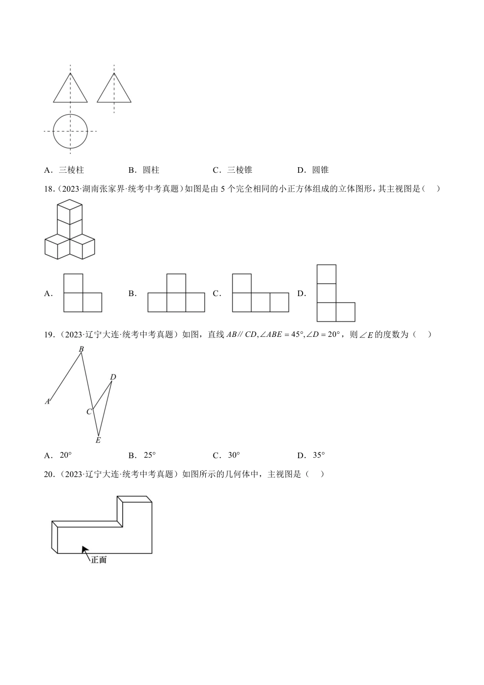 2024成都中考数学一轮复习专题 几何图形初步与三视图、相交线与平行线 (含解析).pdf_第5页