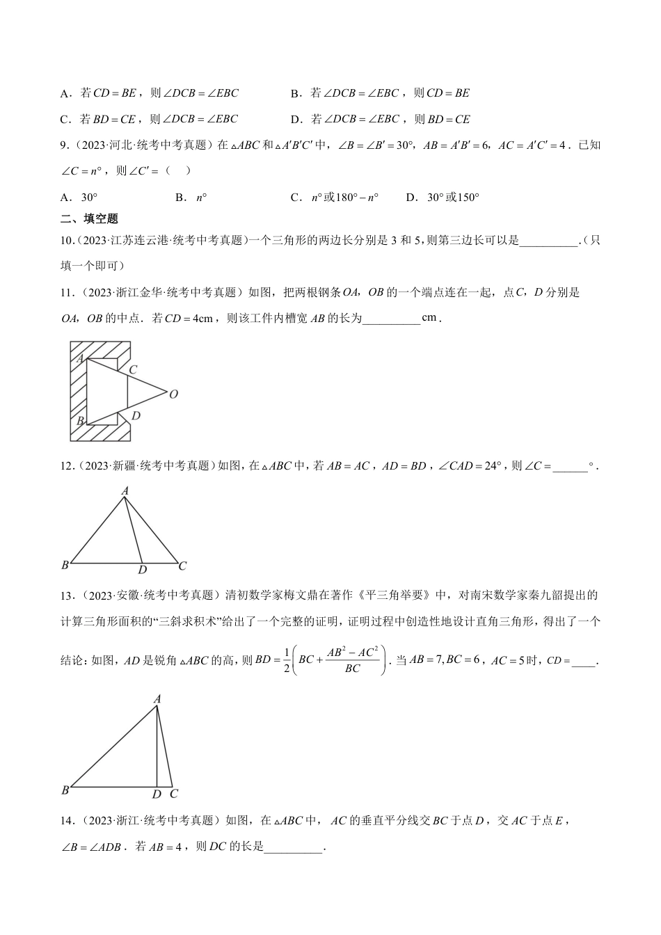 2024成都中考数学一轮复习专题 三角形及全等三角形 (含解析).pdf_第3页