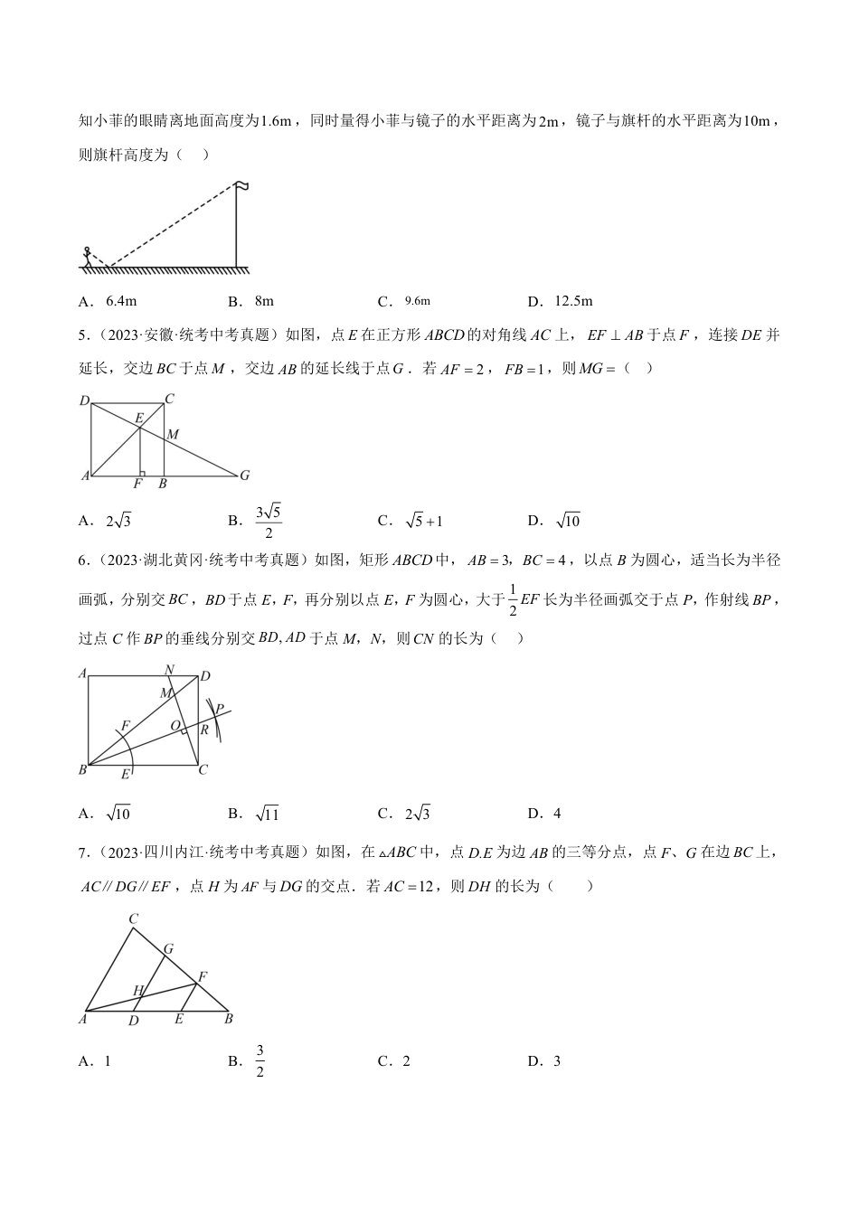 2024成都中考数学一轮复习专题 图形的相似 (含解析).pdf_第2页