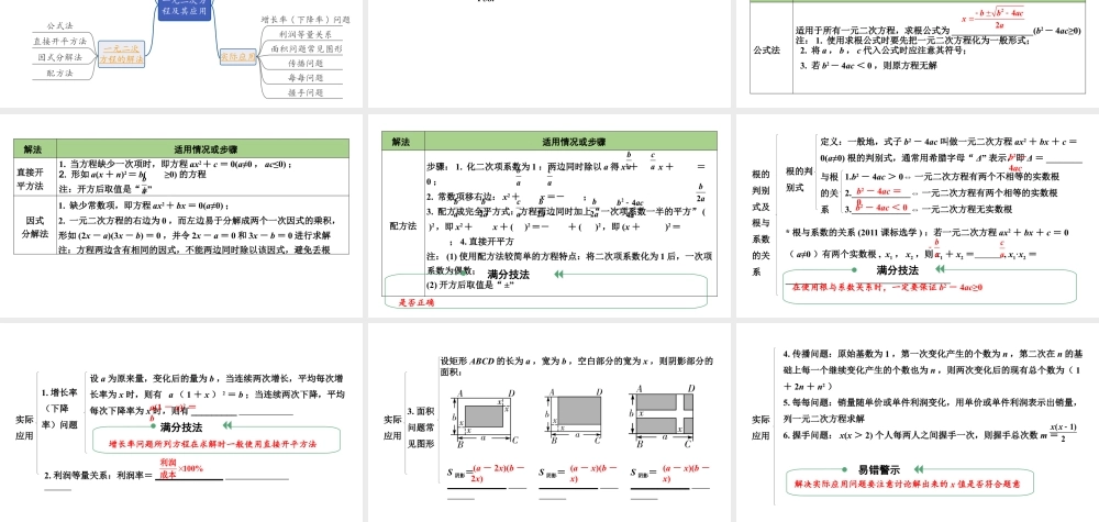 2024贵阳中考数学一轮贵阳中考考点研究 第6讲 一元二次方程及其应用（课件）.pptx