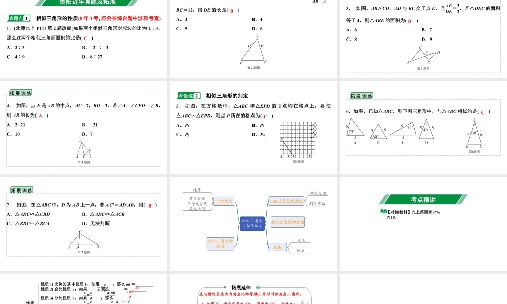 2024贵阳中考数学一轮中考题型研究 第19讲  相似三角形(含位似)（课件）.pptx