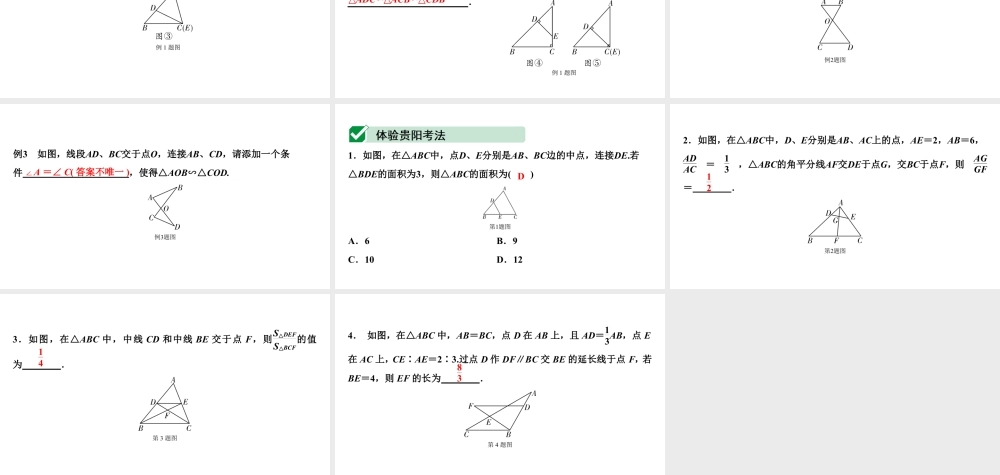 2024贵阳中考数学一轮中考题型研究 第19讲  相似三角形(含位似)（课件）.pptx