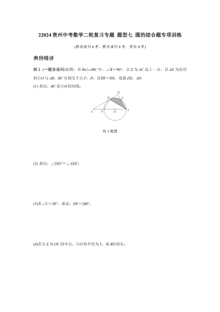 2024贵州中考数学二轮复习专题 题型七 圆的综合题专项训练 （含答案）.docx
