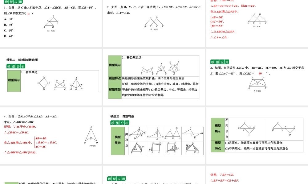 2024海南中考数学二轮复习 微专题 七大常考全等模型（课件）.pptx