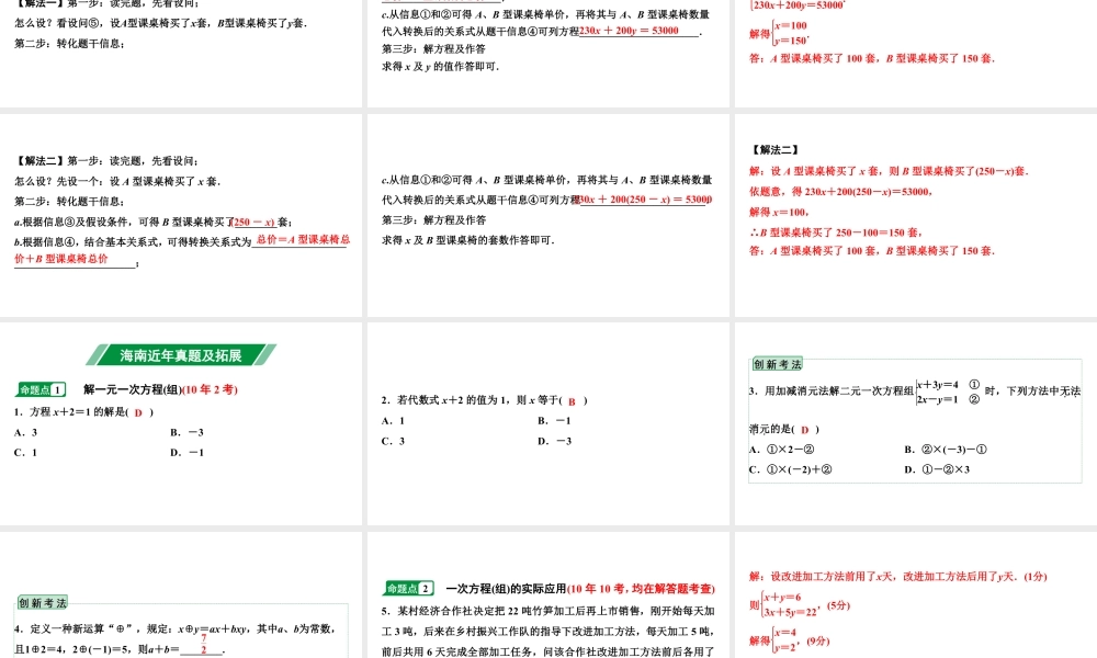 2024海南中考数学二轮重点专题研究 第6课时  一次方程(组)及其应用（课件）.pptx