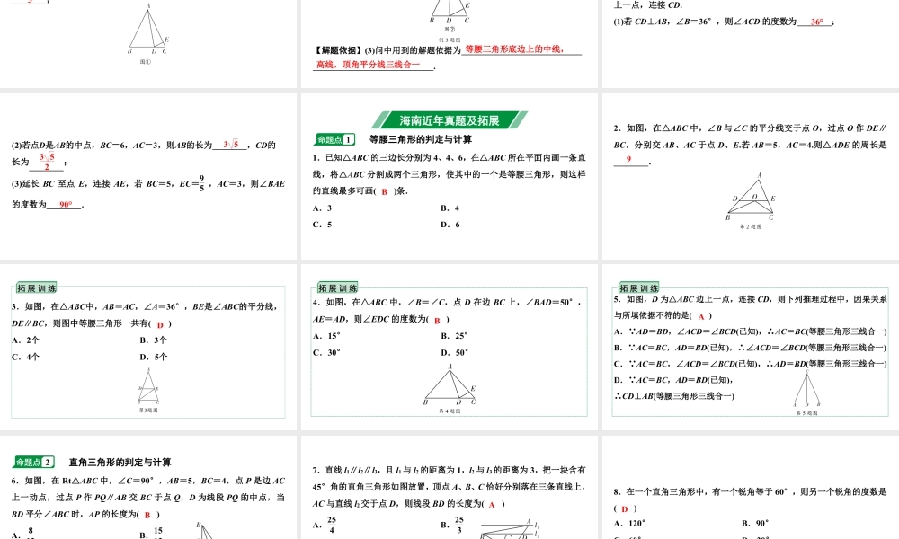 2024海南中考数学二轮重点专题研究 第17课时  等腰三角形与直角三角形（课件）.pptx