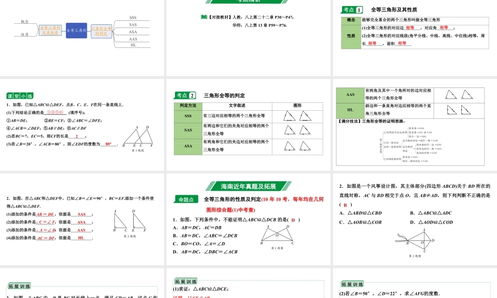 2024海南中考数学二轮重点专题研究 第18课时 全等三角形（课件）.pptx