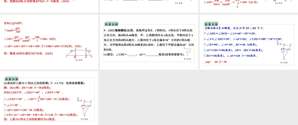 2024海南中考数学二轮重点专题研究 第19课时  解直角三角形及其应用（课件）.pptx