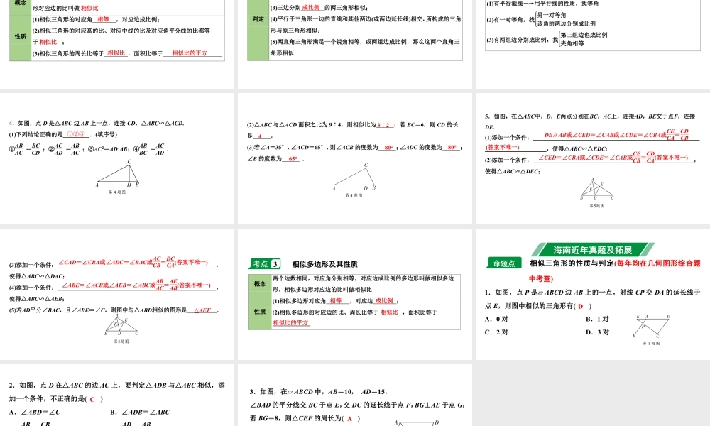 2024海南中考数学二轮重点专题研究 第20课时 相似三角形（课件）.pptx