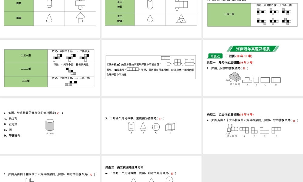 2024海南中考数学二轮重点专题研究 第28课时  视图与投影（课件）.pptx