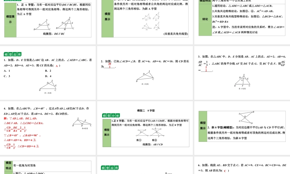 2024海南中考数学二轮重点专题研究 微专题 四大常考相似模型（课件）.pptx