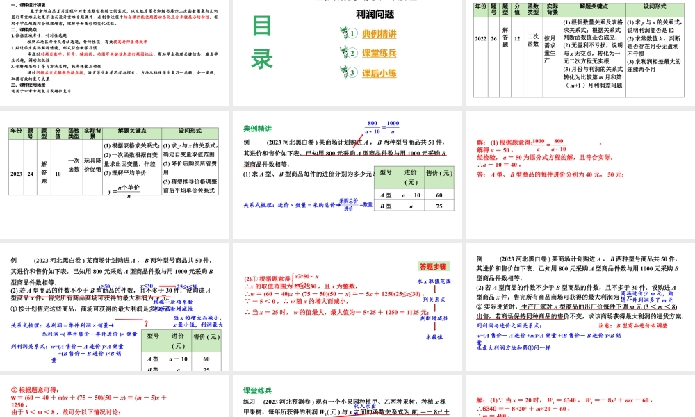 2024河北数学中考备考重难专题：函数的实际应用题利润问题（课件）.pptx