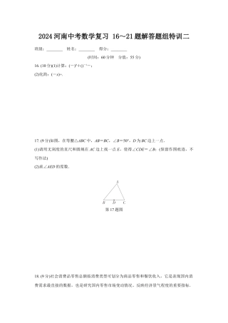 2024河南中考数学复习 16～21题解答题组特训二 (含答案).docx