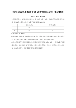 2024河南中考数学复习 函数的实际应用 强化精练 (含答案).docx