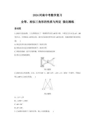 2024河南中考数学复习 全等、相似三角形的性质与判定 强化精练 (含答案).docx