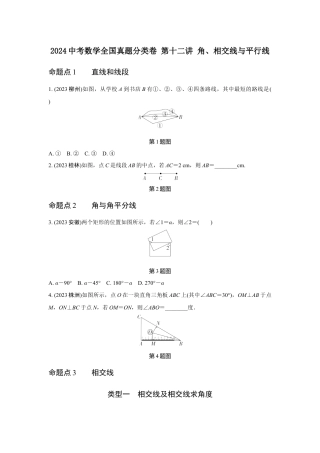2024河南中考数学全国真题分类卷 第十二讲 角、相交线与平行线(含答案).docx