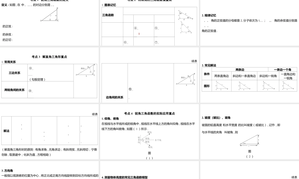 2024河南中考数学一轮知识点复习专题 锐角三角函数及其应用 课件.pptx