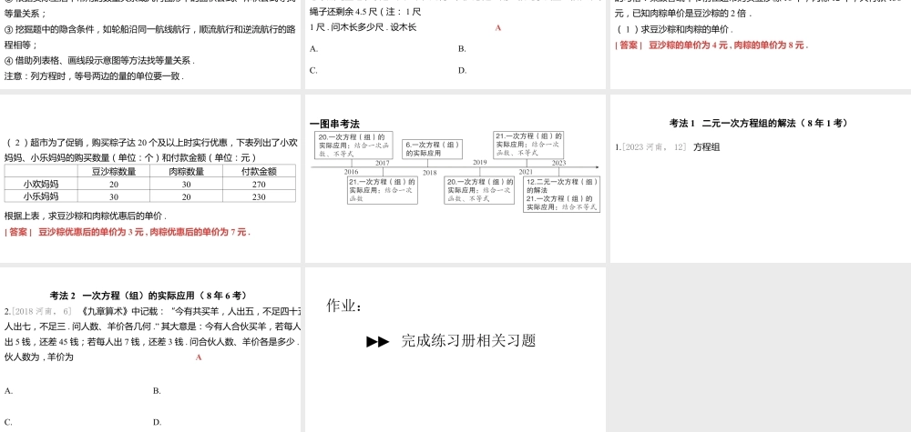 2024河南中考数学一轮知识点复习专题 一次方程（组） 课件.pptx