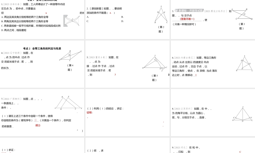 2024河南中考数学一轮知识点训练复习专题  全等三角形  (课件).pptx