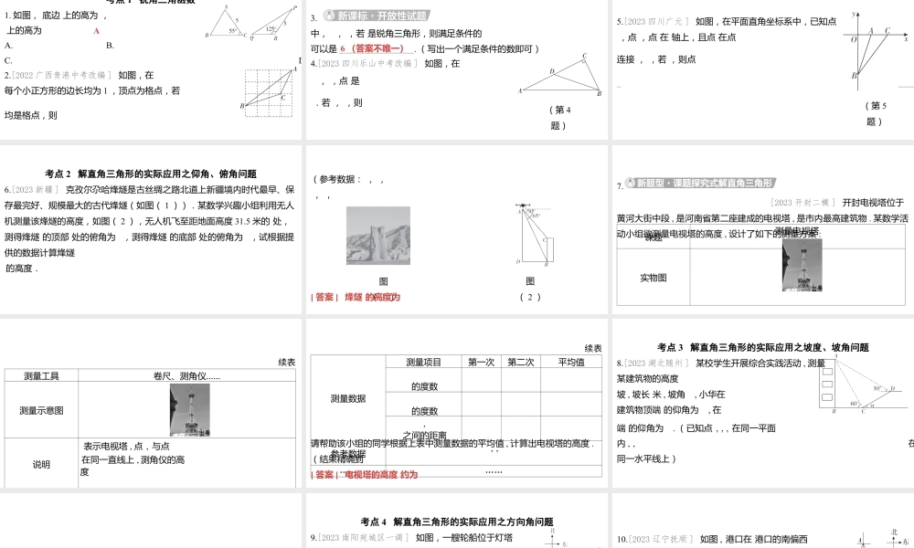 2024河南中考数学一轮知识点训练复习专题  锐角三角函数及其应用  (课件).pptx