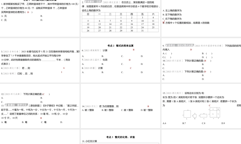 2024河南中考数学一轮知识点训练复习专题 代数式与整式 (课件).pptx