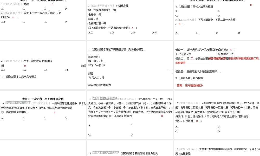 2024河南中考数学一轮知识点训练复习专题 一次方程（组） (课件).pptx