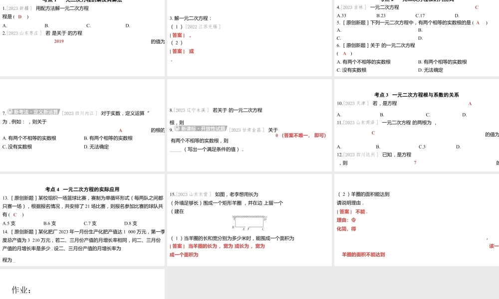 2024河南中考数学一轮知识点训练复习专题 一元二次方程 (课件).pptx